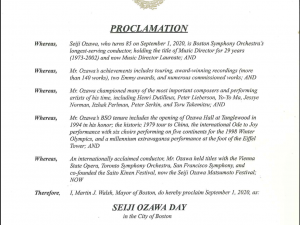 2020年9月1日を Seiji Ozawa Day （小澤征爾の日）に認定   ボストン市